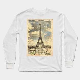 Eiffel Tower, Paris - Vintage Style Artwork Long Sleeve T-Shirt